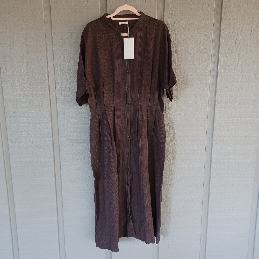 Poetry Button Through High Twist Linen Dress Color Fig Black Size 10 Minimalist